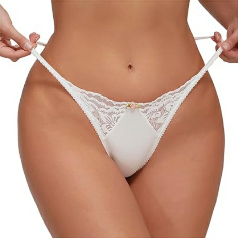 Sexy Underwear Lace Cut Out Thongs Mid Waist Panties Briefs White New